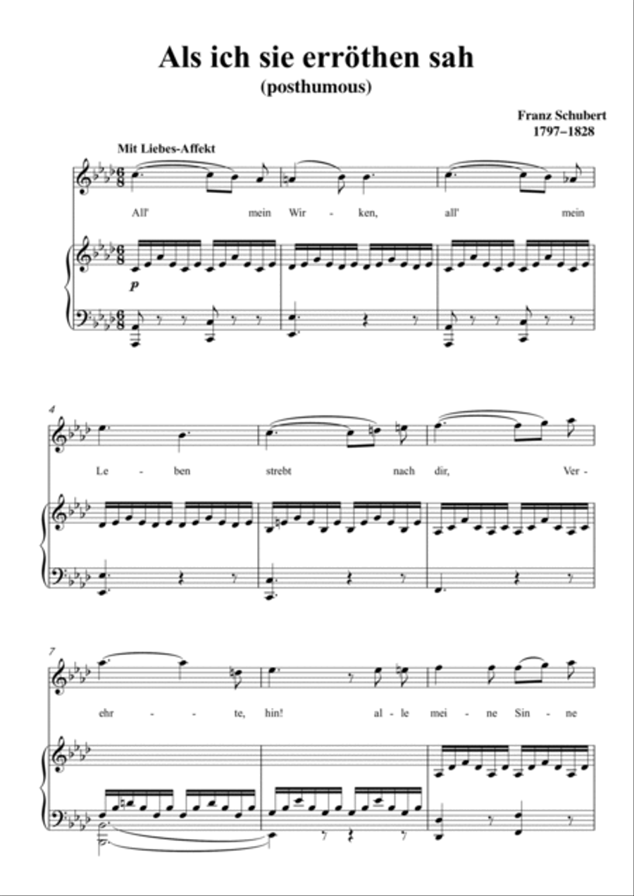 Schubert-Als ich sie errothen sah in bA for Vocal and Piano Voice scores gallery preview page 2