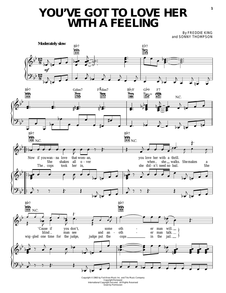 You've Got To Love Her With A Feeling Piano, Vocal, Guitar scores gallery preview page 1