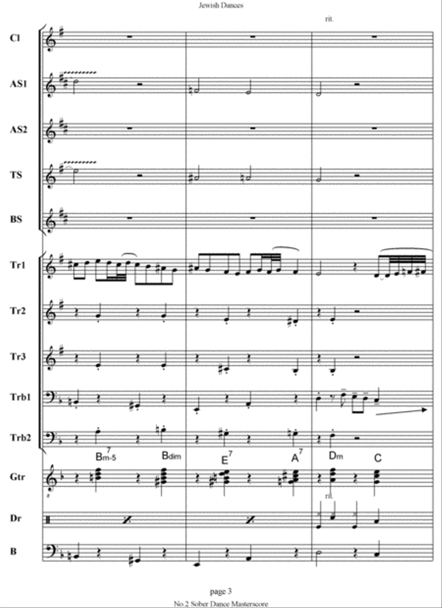 Jewish Dances. No.1 Nostalgia, No.2 Sober Dance. Jazz Ensemble scores gallery preview page 4