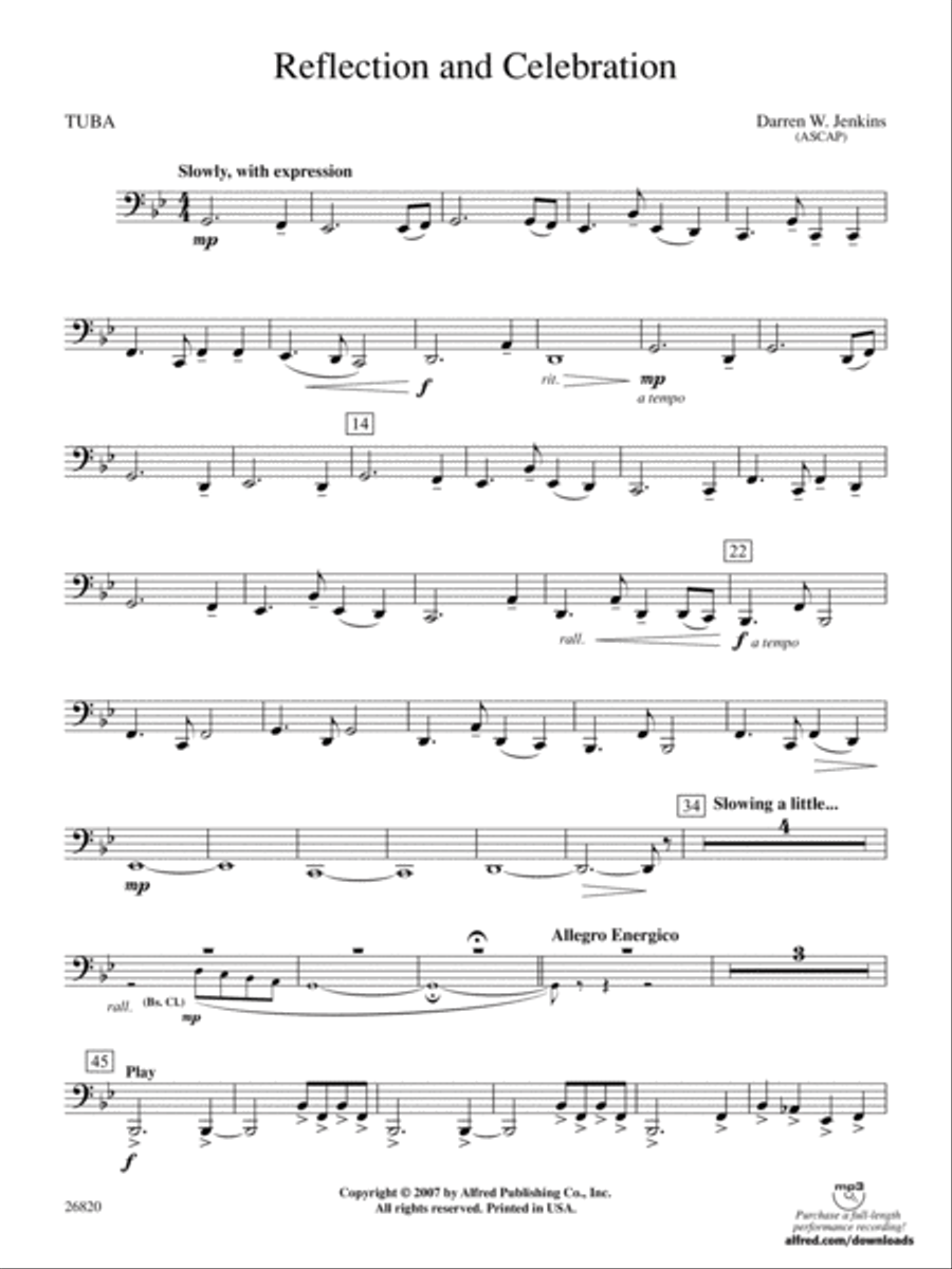 Reflection and Celebration: Tuba Concert Band scores gallery preview page 1
