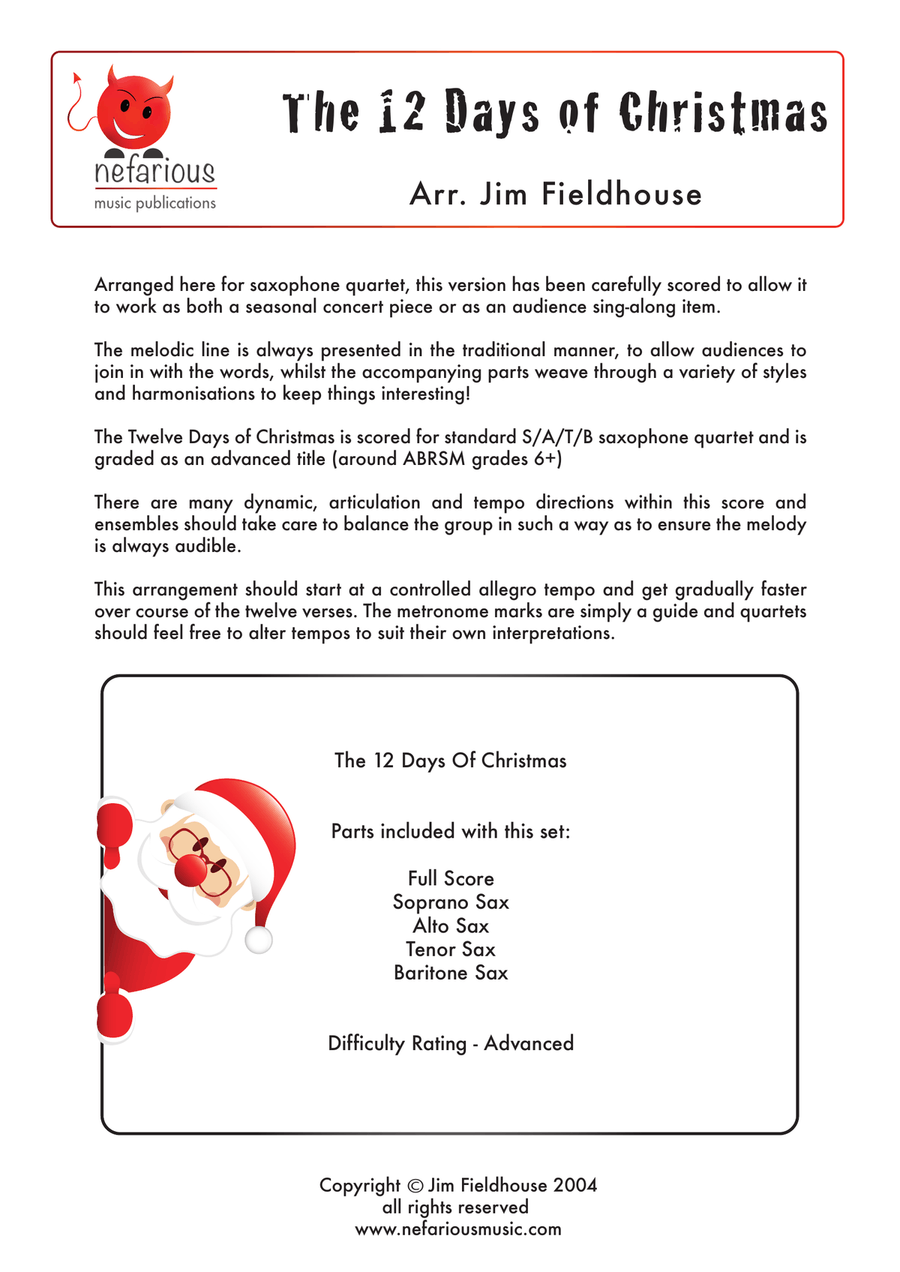 The Twelve Days Of Christmas Saxophone Quartet scores gallery preview page 1