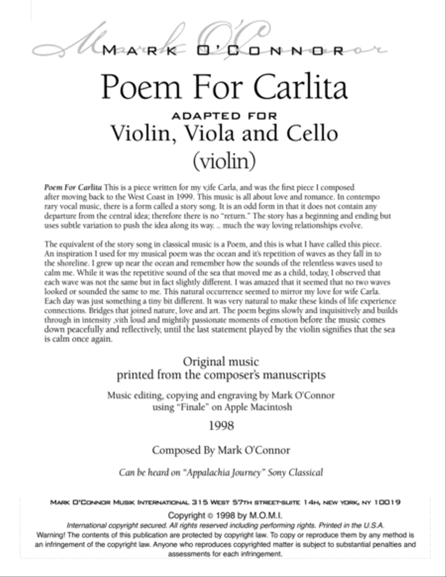 Poem For Carlita (violin part - vln, vla, cel) String Trio scores gallery preview page 3