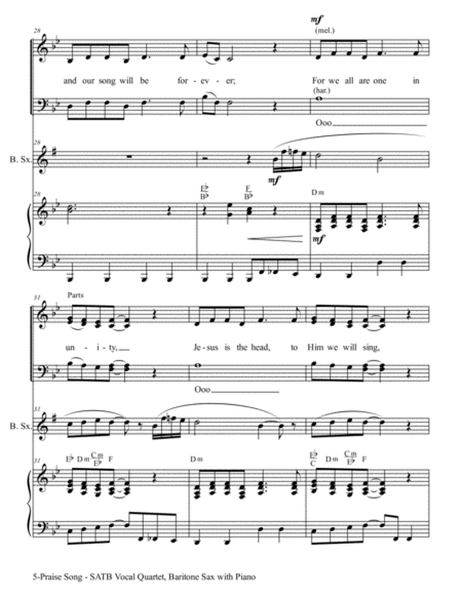 PRAISE SONG (SATB Vocal Quartet with Baritone Sax & Piano) image number null