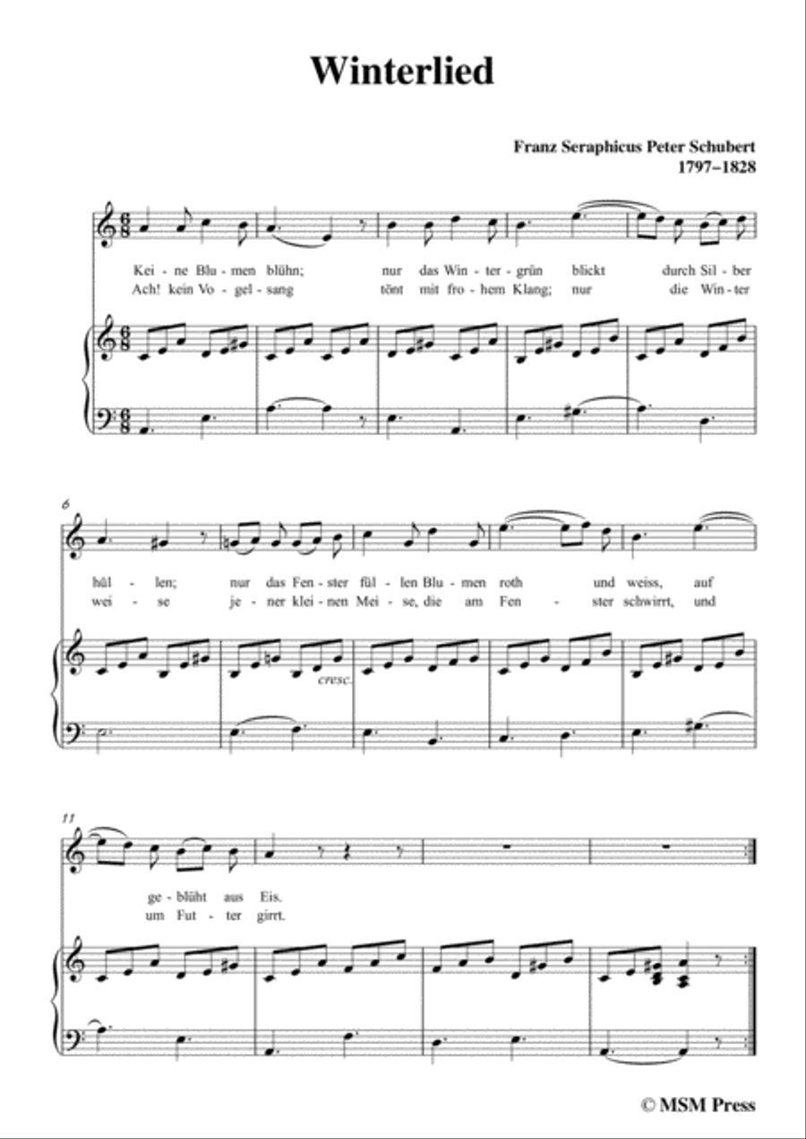 Schubert-Winterlied,in a minor,for Voice&Piano Voice scores gallery preview page 3