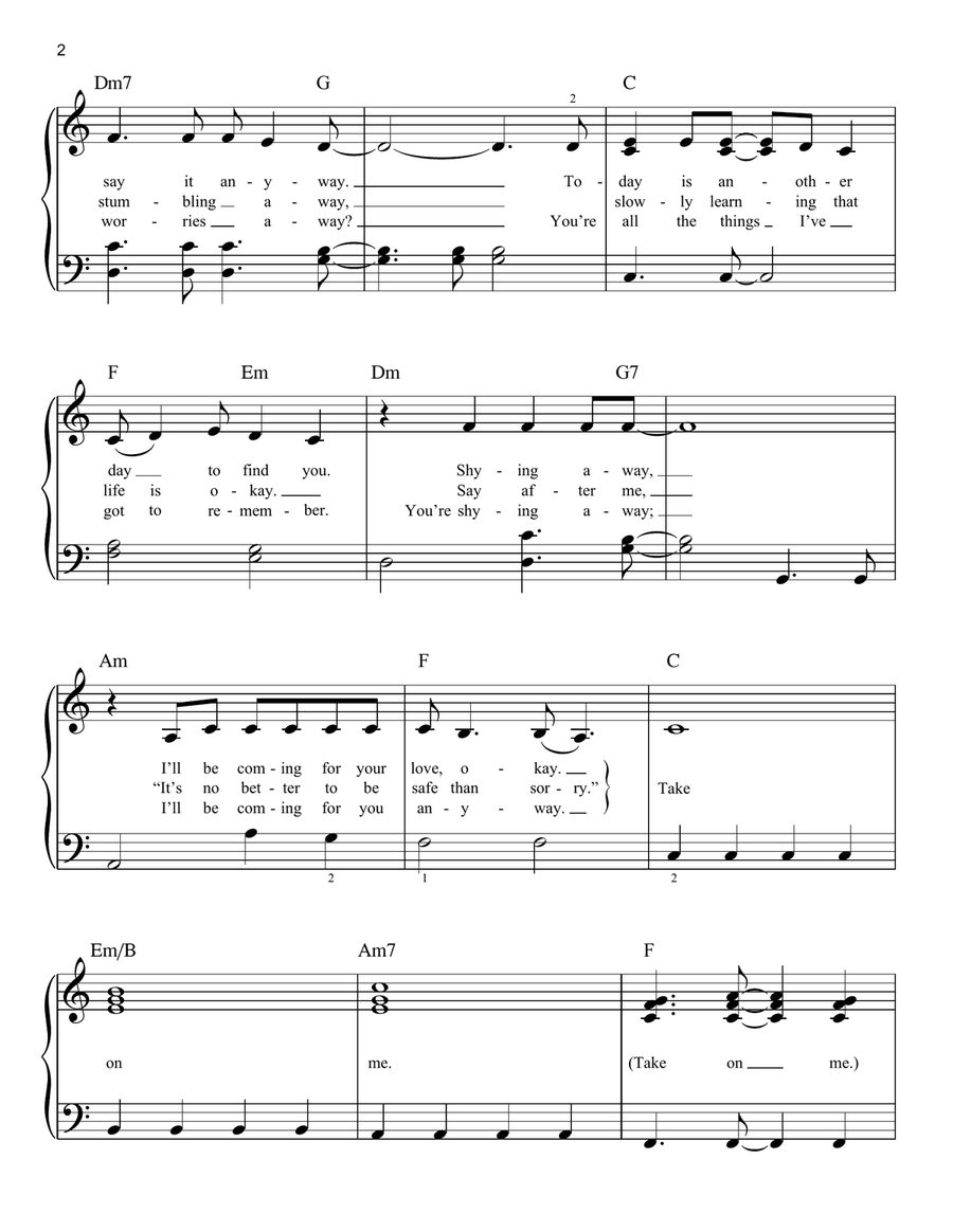 Take On Me Easy Piano scores gallery preview page 2