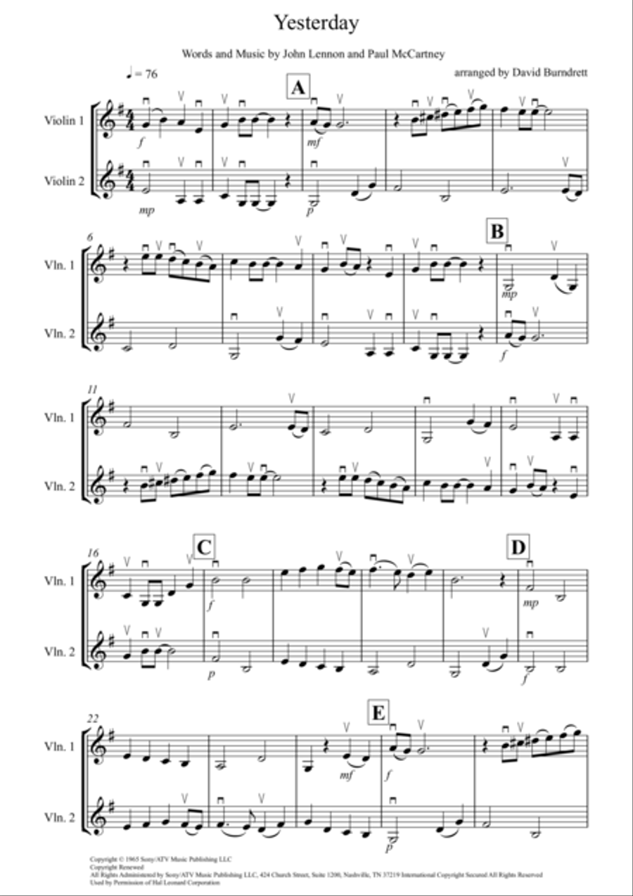 Yesterday String Duet scores gallery preview page 1
