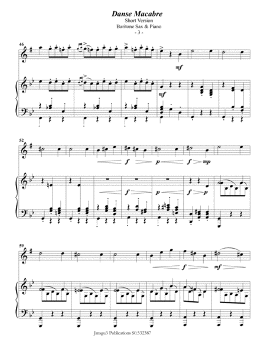 Saint-Saëns: Danse Macabre for Baritone Sax & Piano Short Version Baritone Saxophone scores gallery preview page 3