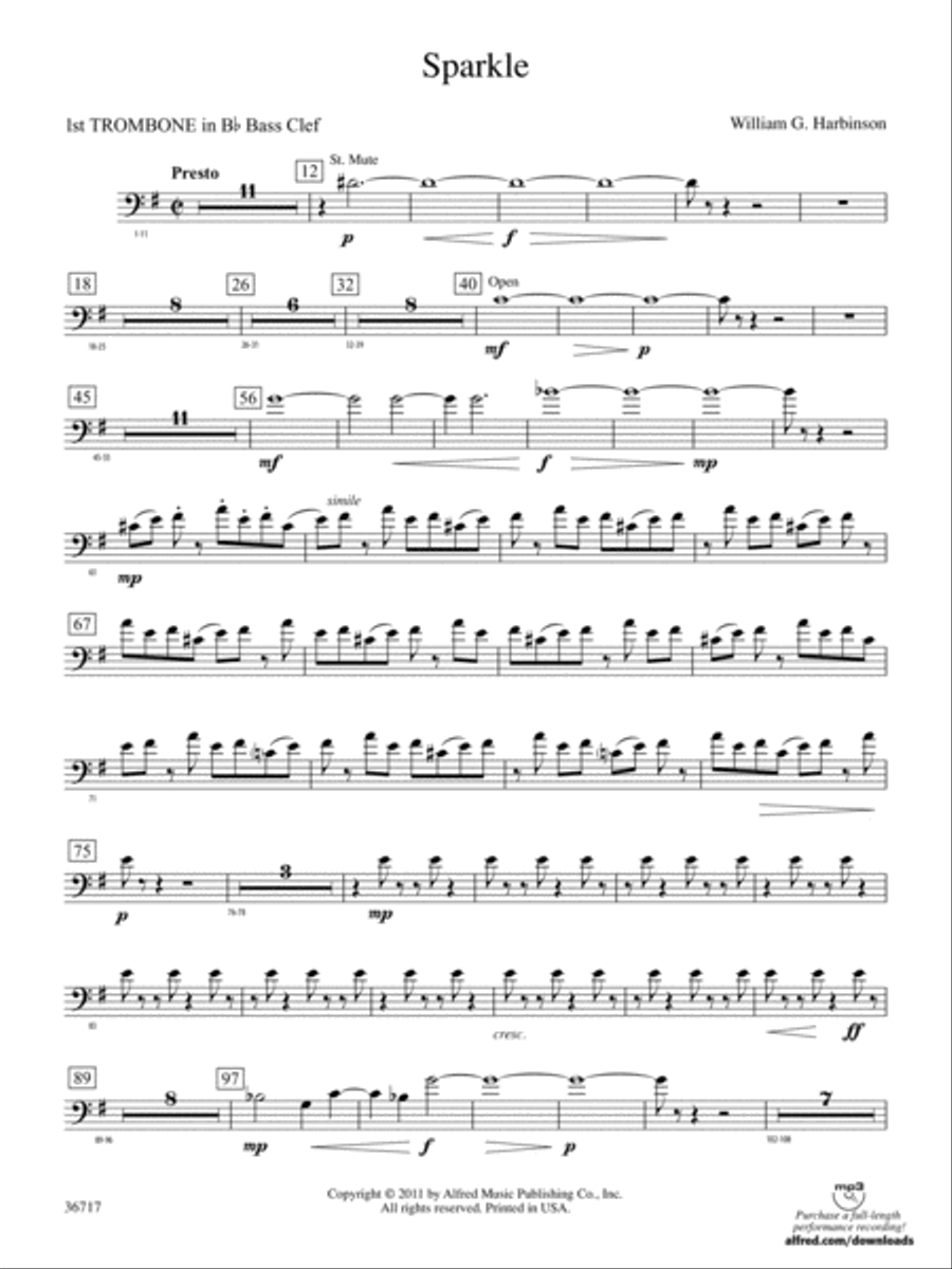 Sparkle: (World Part) 1st B-flat Trombone B.C. Concert Band scores gallery preview page 1