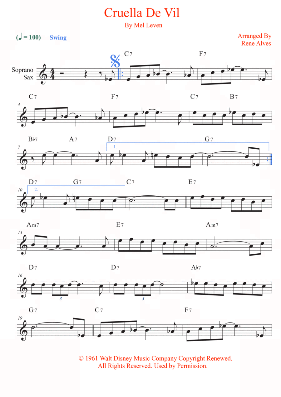 Cruella De Vil Soprano Saxophone scores gallery preview page 1