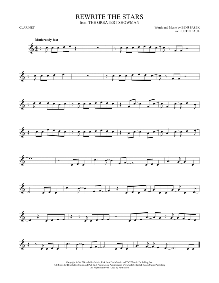 Rewrite The Stars (from The Greatest Showman) Clarinet Solo scores gallery preview page 1