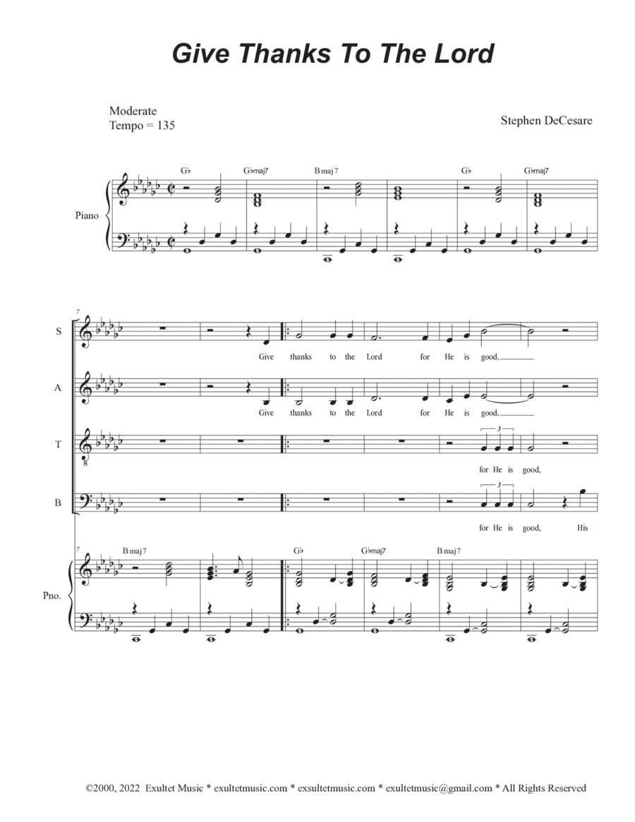 Give Thanks To The Lord (Vocal Quartet - (SATB) image number null