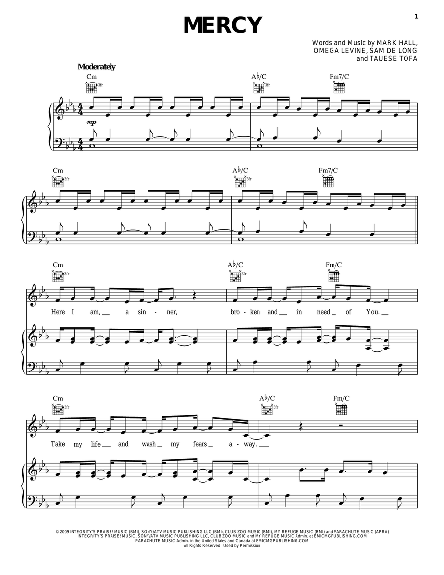Mercy Mercy Piano, Vocal, Guitar scores gallery preview page 1
