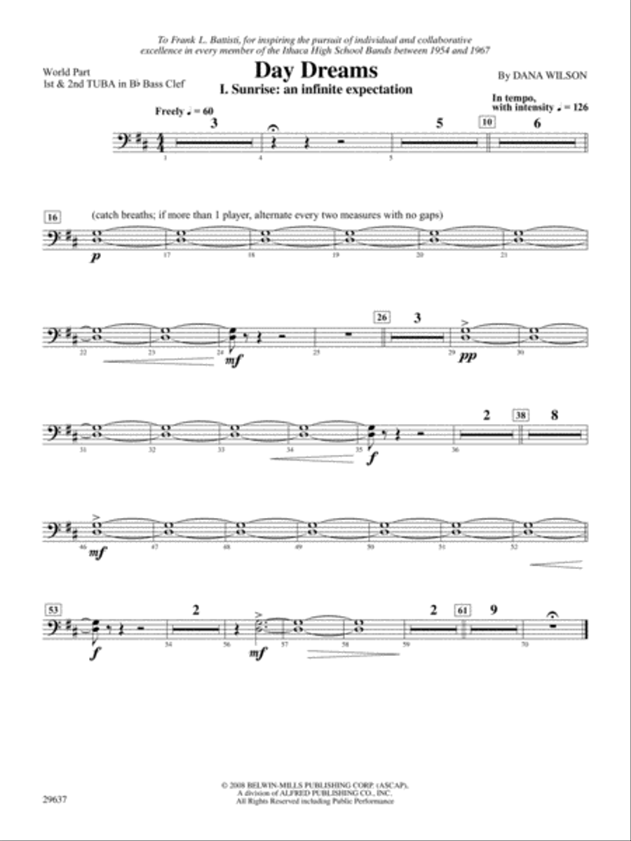 Day Dreams: (World Part) B-flat Tuba B.C. Concert Band scores gallery preview page 1