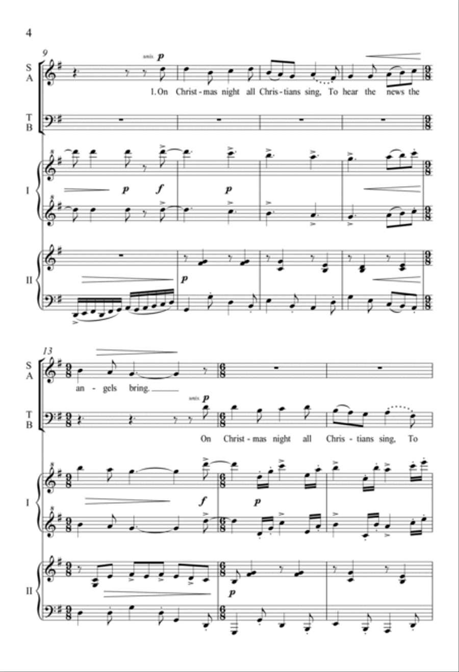 On Christmas Night All Christians Sing 4-Part scores gallery preview page 3
