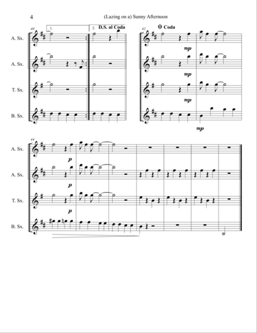 Sunny Afternoon Sunny Afternoon Saxophone Quartet scores gallery preview page 4