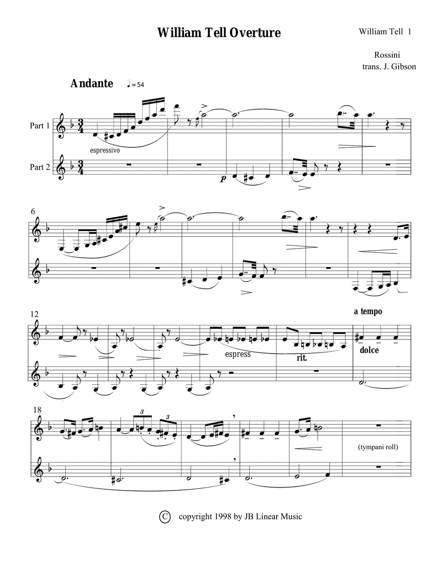 Clarinet Duet - Rossini Overtures! Woodwind Duet scores gallery preview page 1