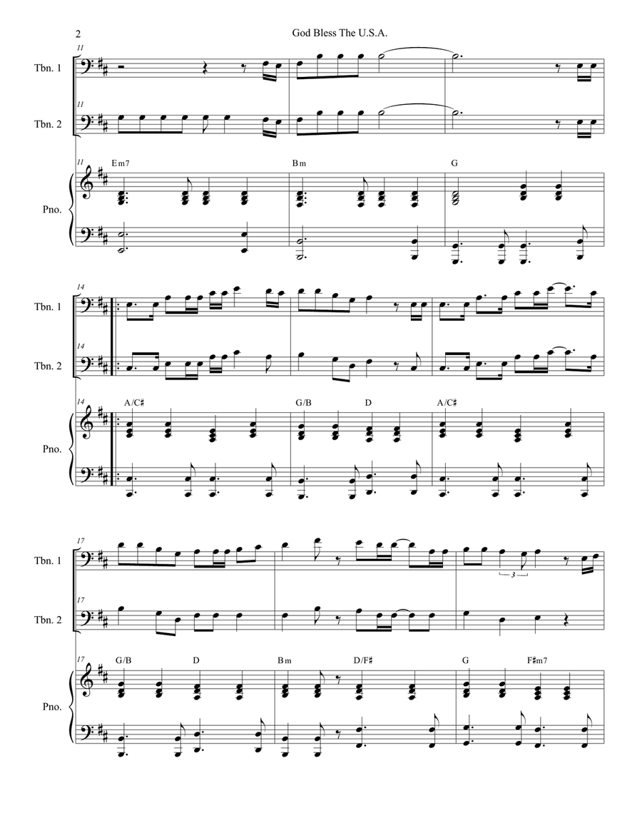 God Bless The U.S.A. God Bless The U.S.A. Trombone Duet scores gallery preview page 2