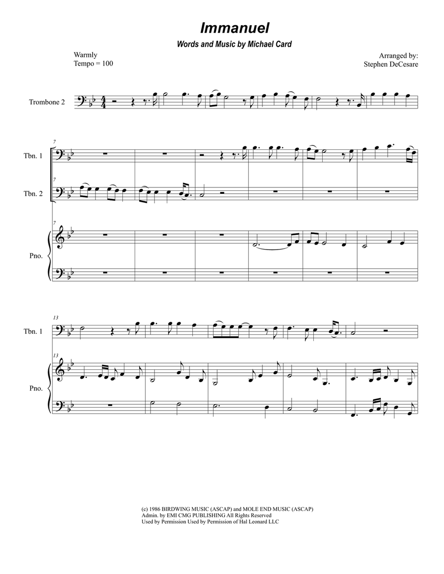 Immanuel Immanuel Trombone Duet scores gallery preview page 1