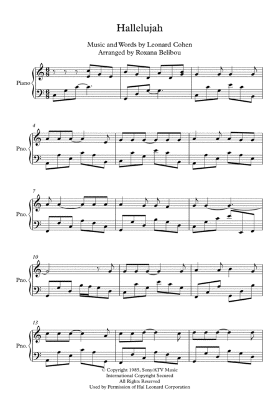 Hallelujah Piano Solo scores gallery preview page 1