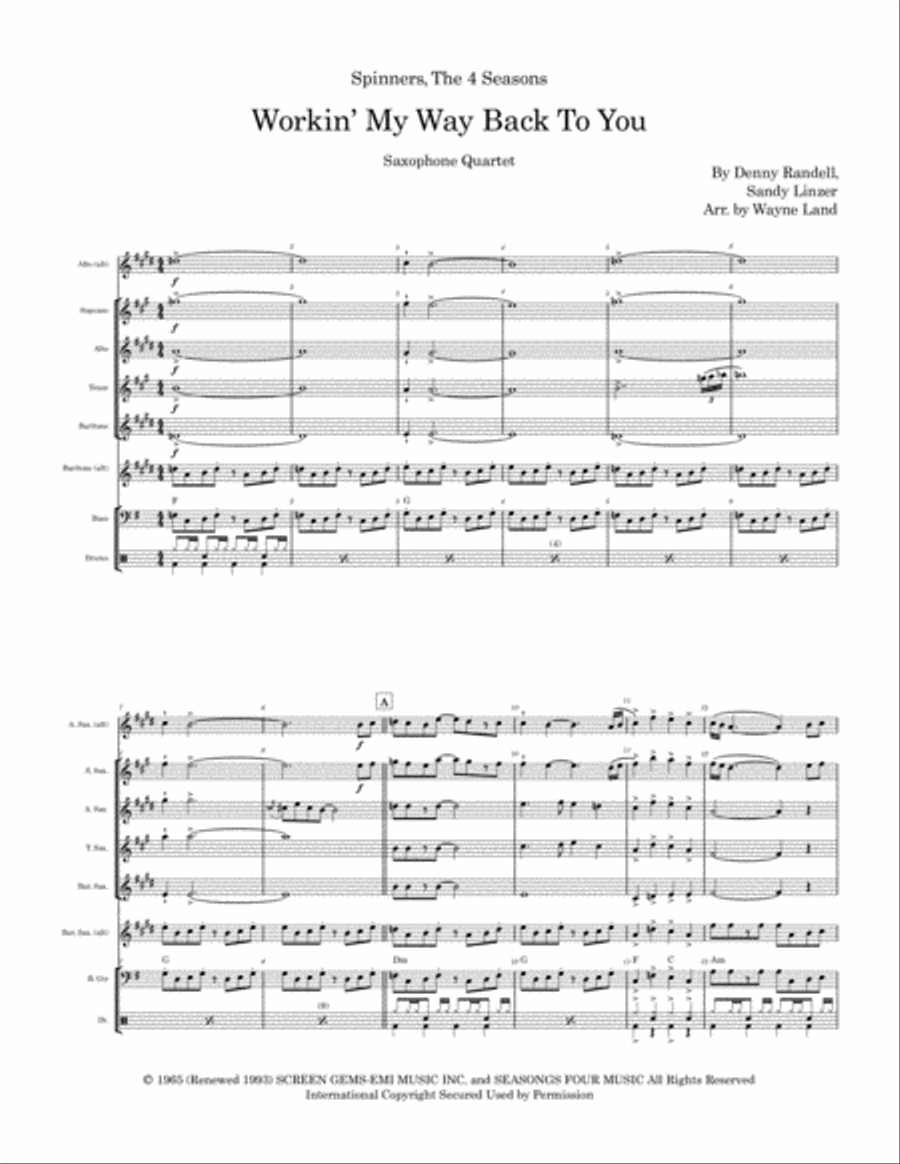 Workin' My Way Back To You Saxophone Quartet scores gallery preview page 2