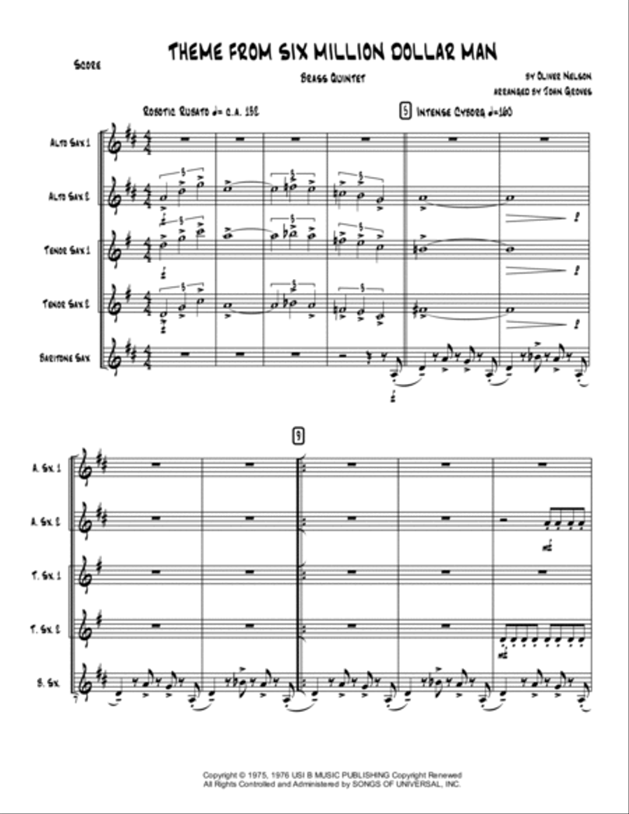 Theme From Six Million Dollar Man Saxophone Quintet scores gallery preview page 2