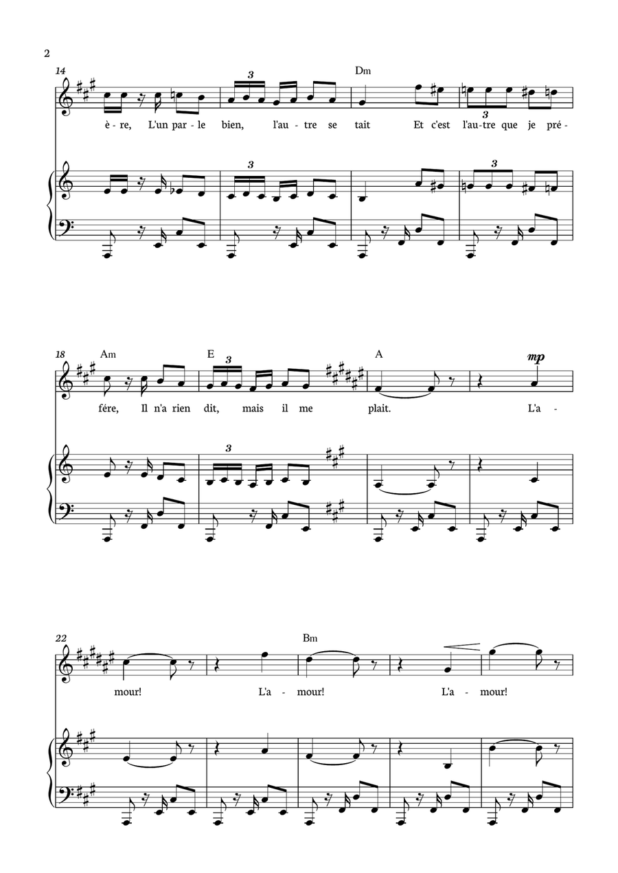 Habanera from Carmen for Baritone Saxophone with piano and chords. Baritone Saxophone scores gallery preview page 2