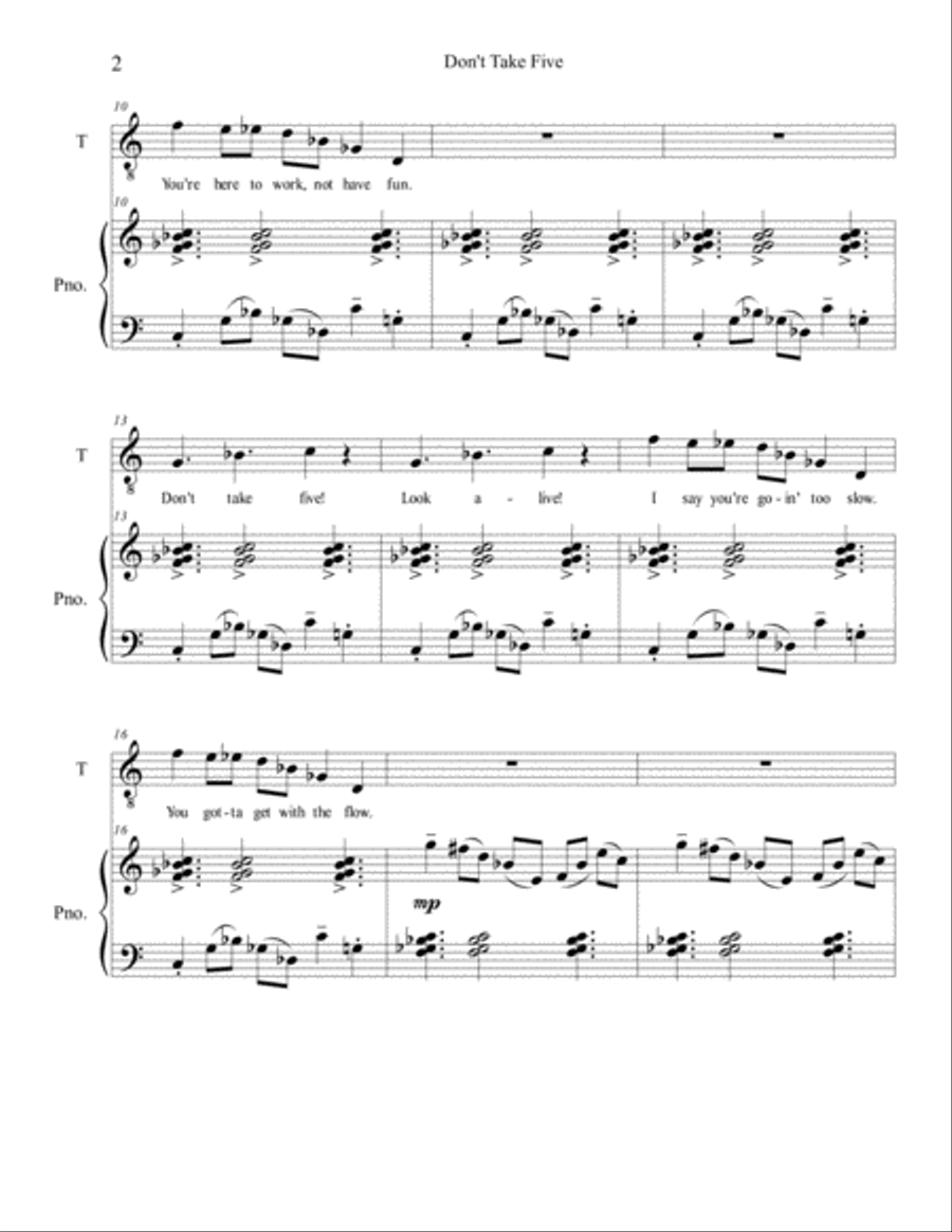 Don't Take Five Tenor Voice scores gallery preview page 2
