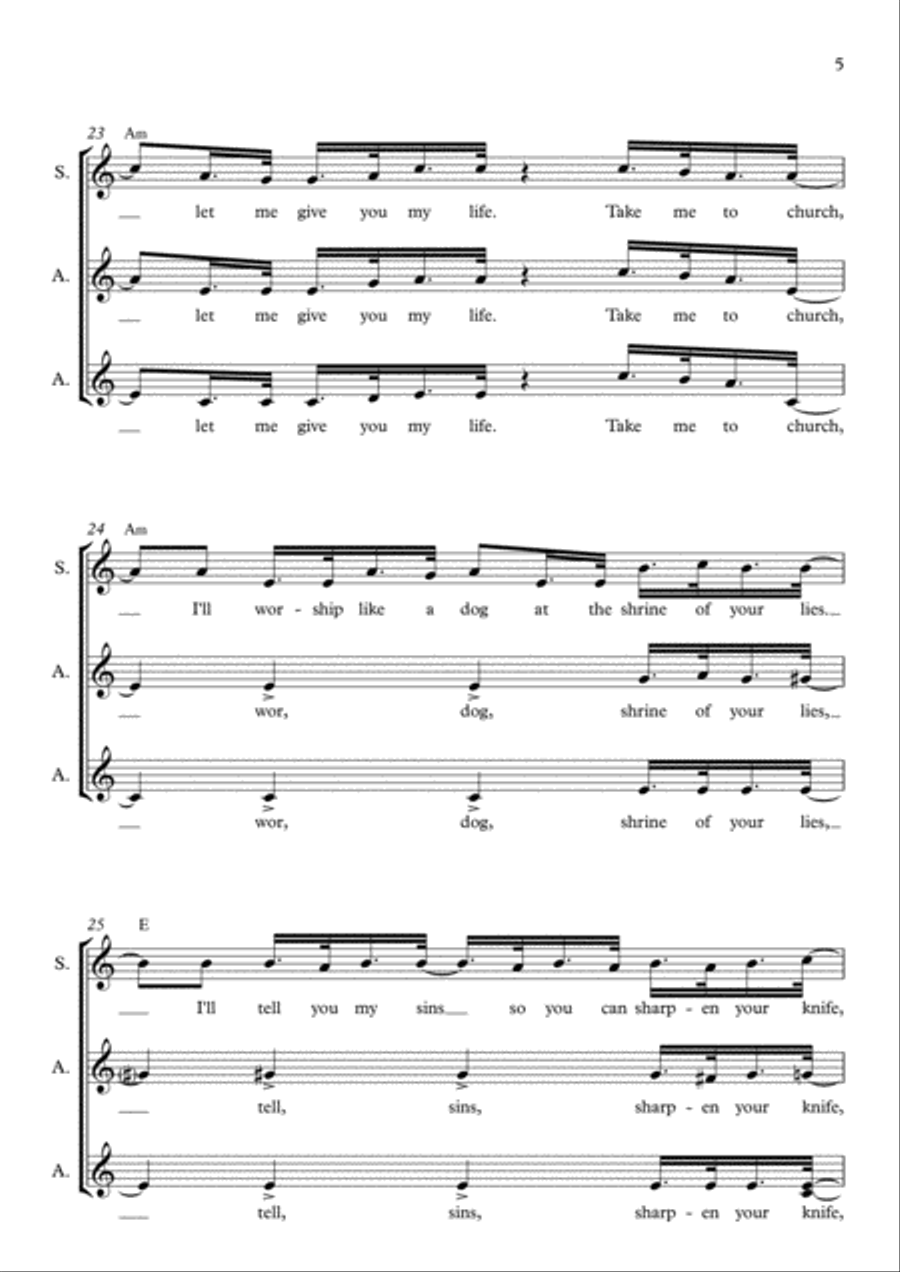 Take Me To Church SSA scores gallery preview page 5