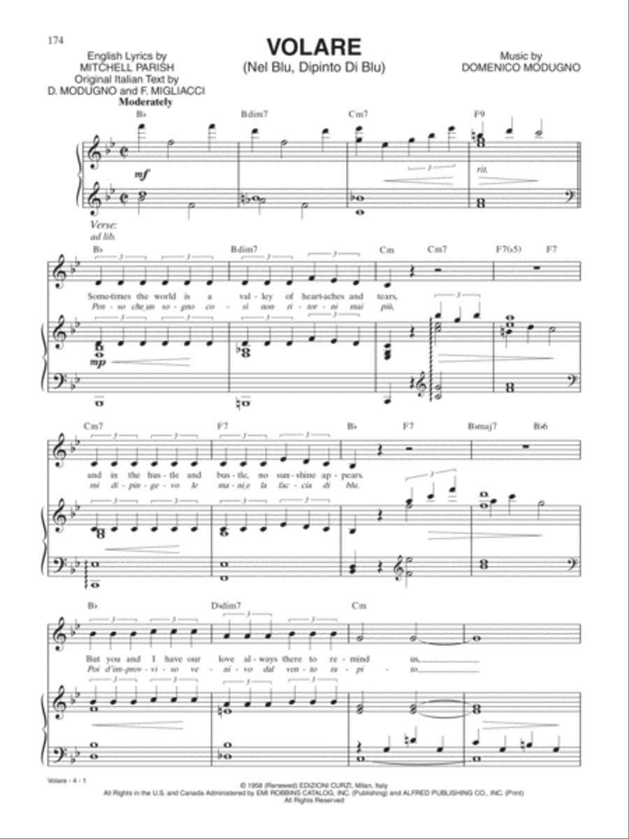 Volare (Nel Blu, Dipinto di Blu) Piano, Vocal, Guitar scores gallery preview page 1