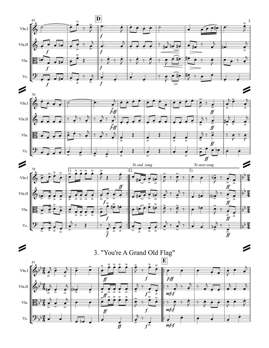 A Patriotic Medley by George M. Cohan (for String Quartet) String Quartet scores gallery preview page 4