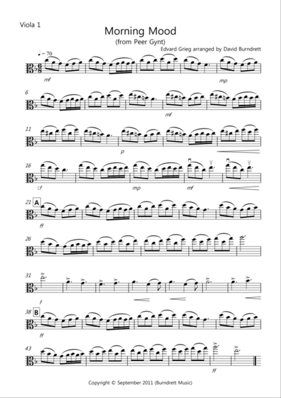 Morning Mood (from Peer Gynt) for Viola Quartet Viola Solo scores gallery preview page 3