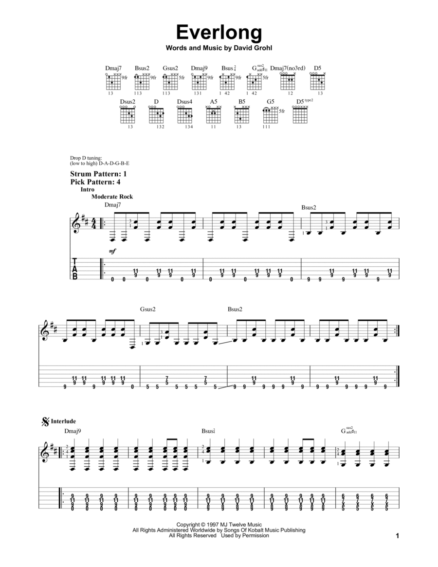 Everlong Acoustic Guitar scores gallery preview page 1