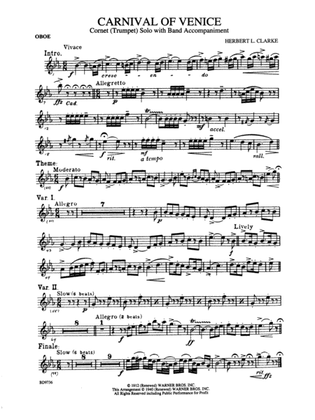 Carnival of Venice (Cornet (Trumpet) Solo with Band Accompaniment): Oboe