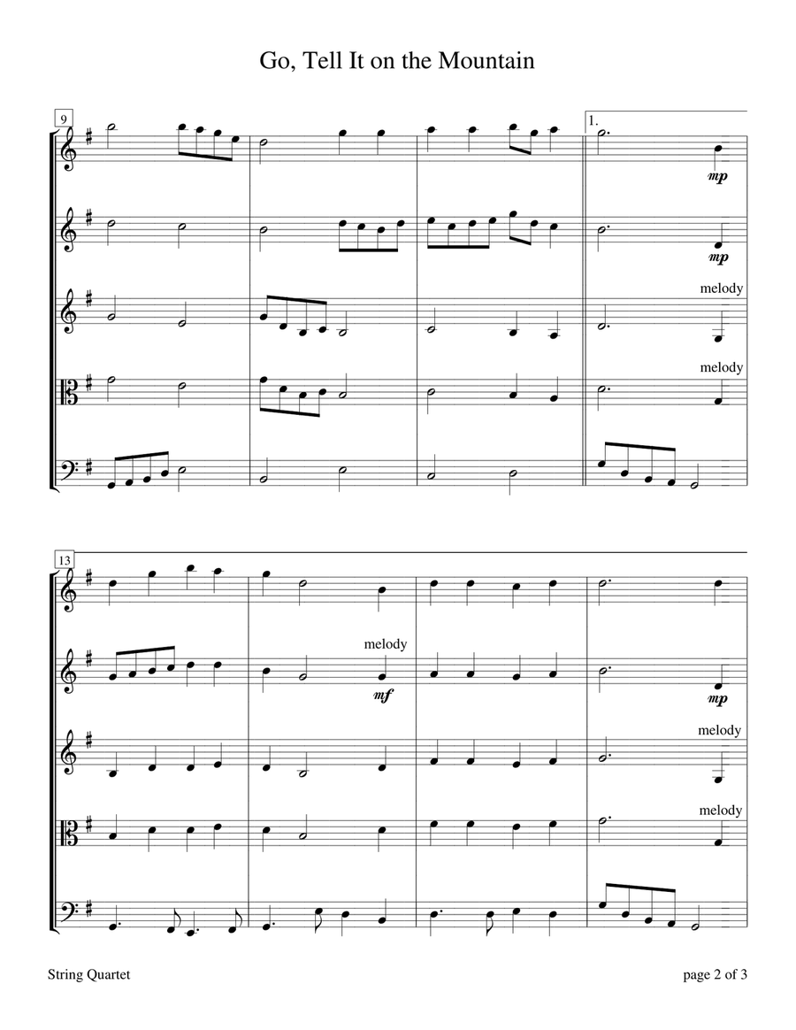 Go, Tell It on the Mountain (for String Quartet) String Quartet scores gallery preview page 5
