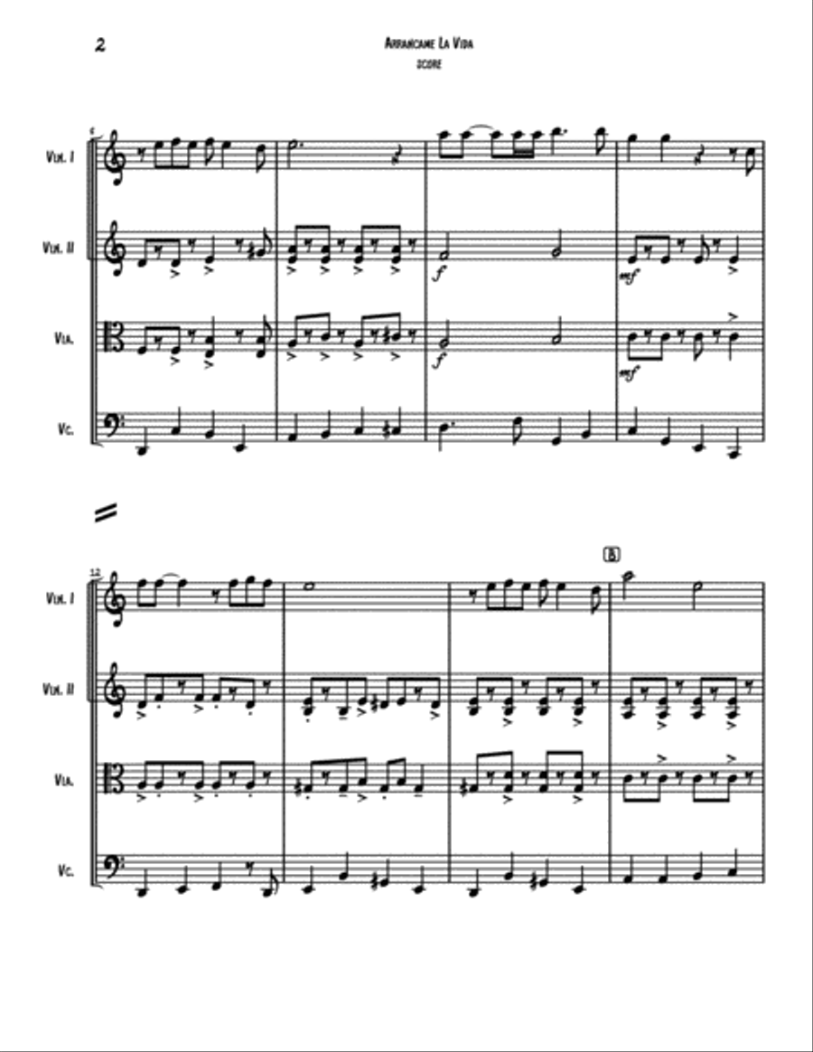 Arrancame La Vida String Quartet scores gallery preview page 3