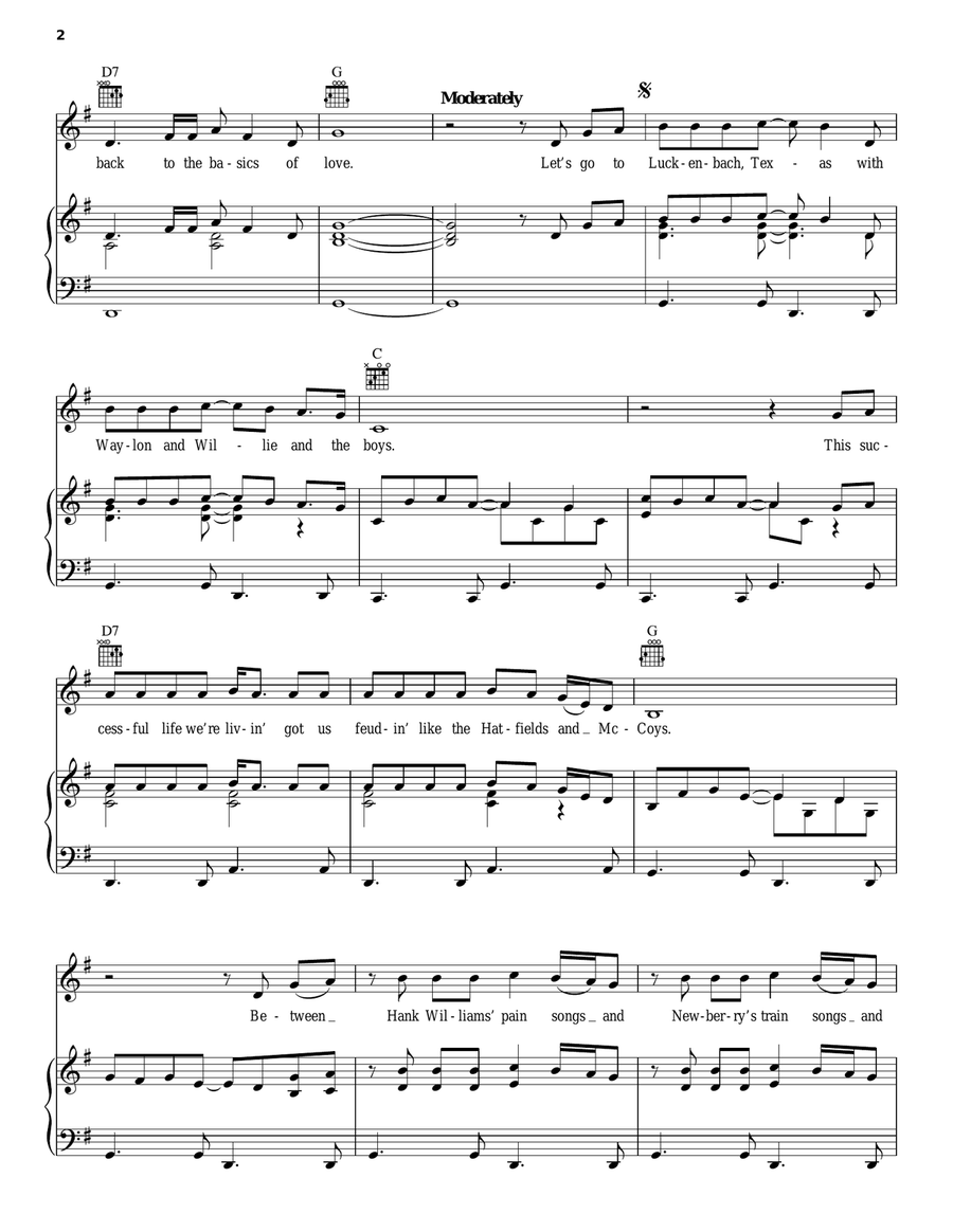 Luckenbach, Texas (Back To The Basics Of Love) Piano, Vocal, Guitar scores gallery preview page 2