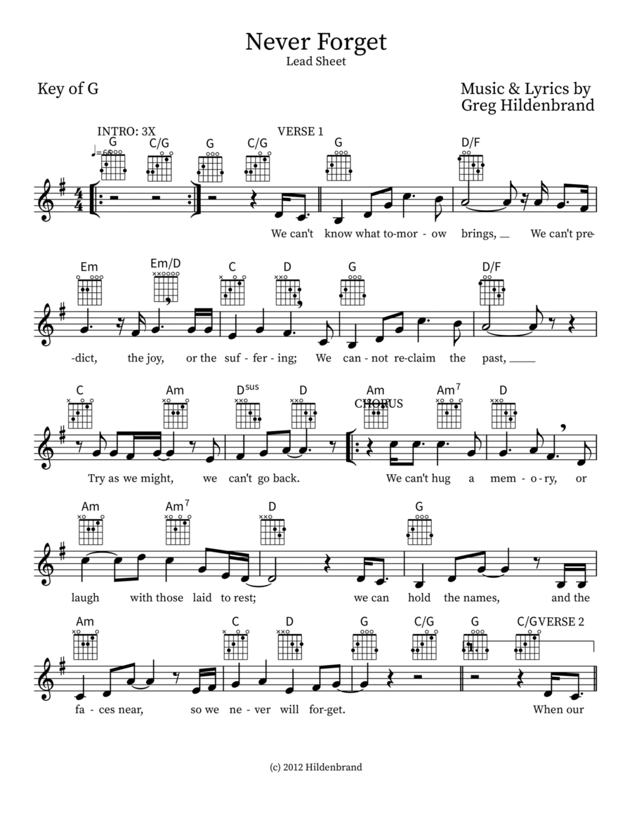 Never Forget Never Forget Piano scores gallery preview page 1