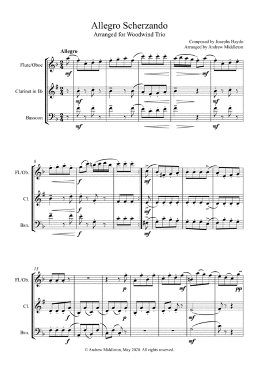 Allegro Scherzando arranged for Woodwind Trio Woodwind Trio scores gallery preview page 3