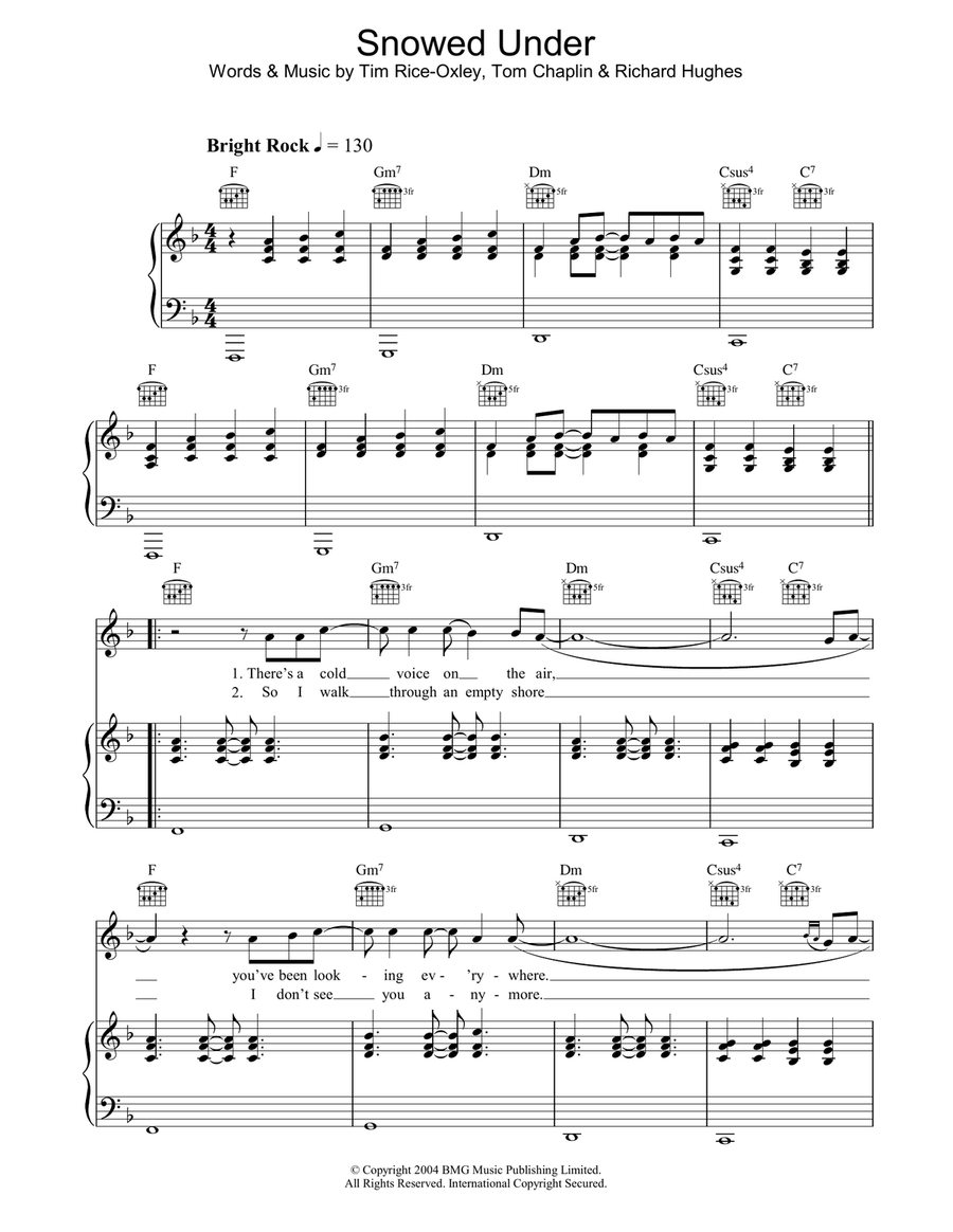 Snowed Under Piano, Vocal, Guitar scores gallery preview page 1