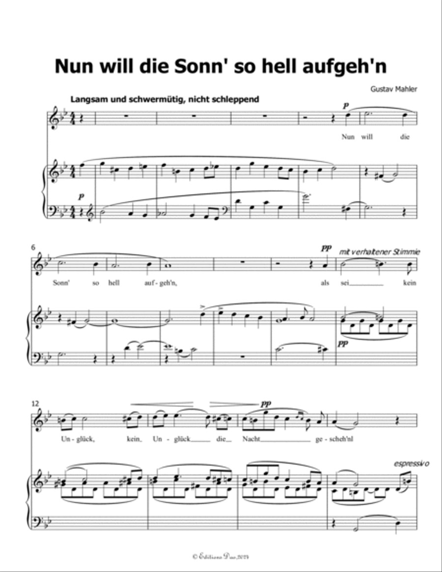 Nun will die Sonn so hell aufgehn, by Mahler, in g minor Piano, Vocal scores gallery preview page 3