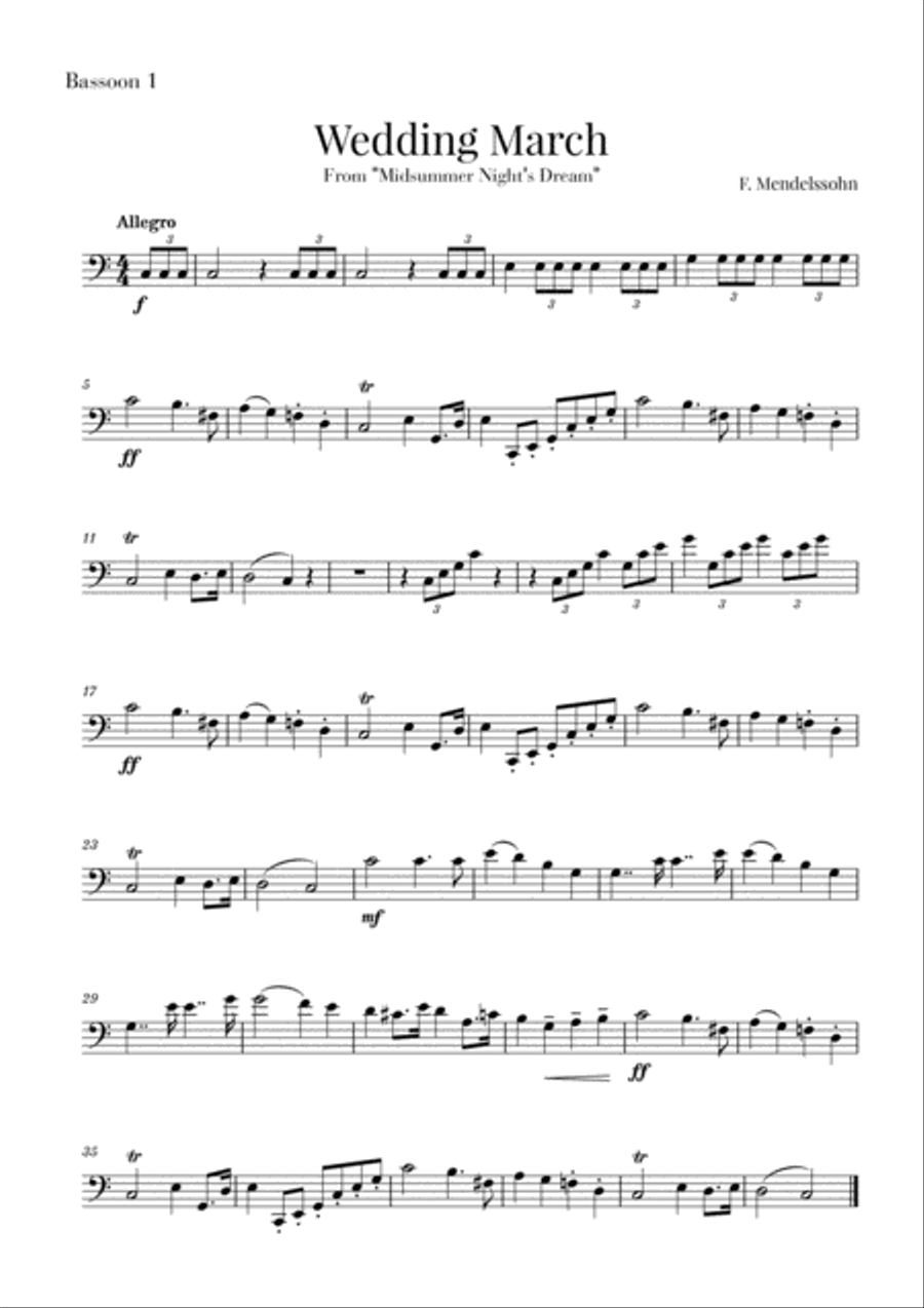 Wedding March for Bassoon Quartet - Mendelssohn Woodwind Quartet scores gallery preview page 4
