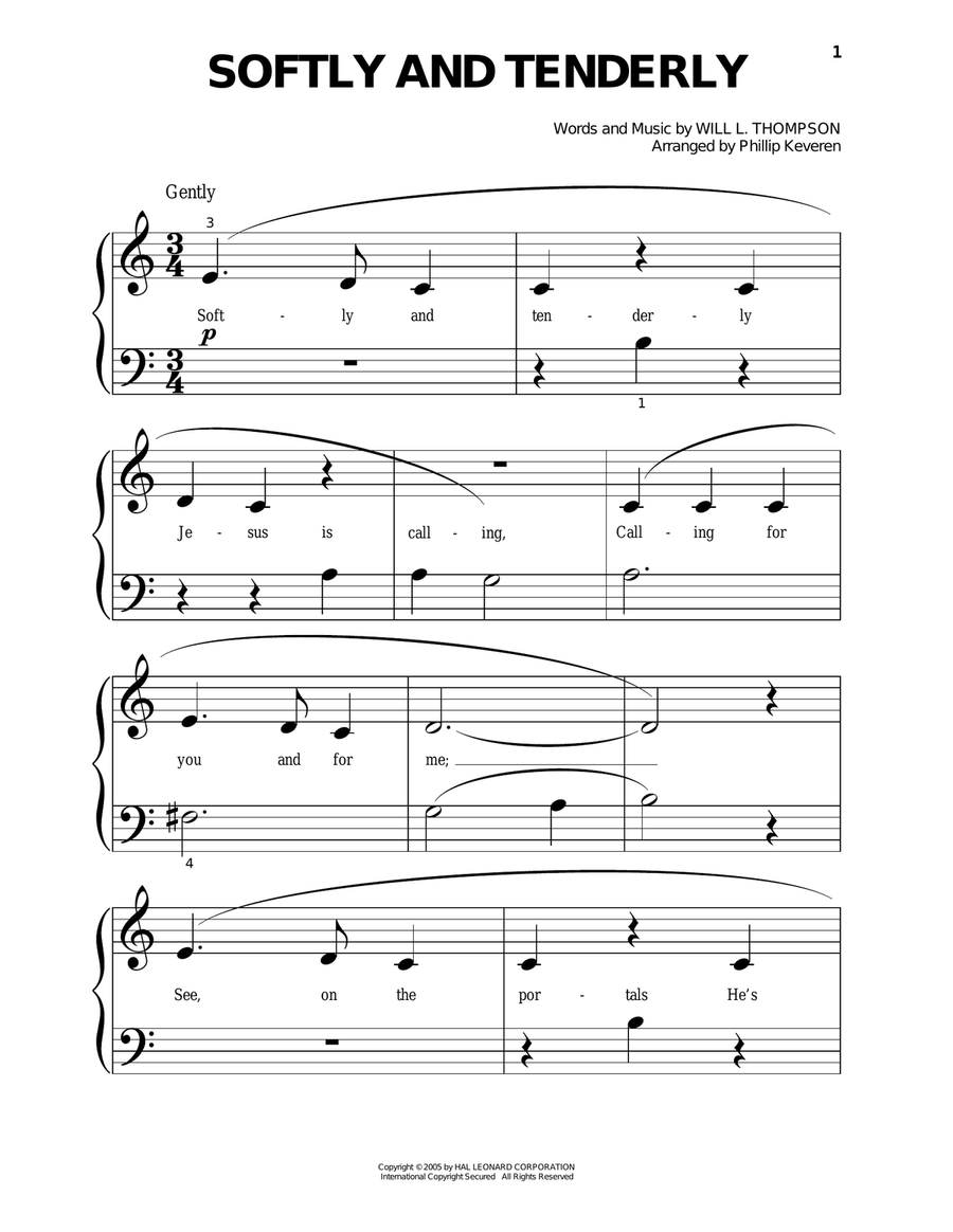 Softly And Tenderly (arr. Phillip Keveren) Piano Solo scores gallery preview page 1