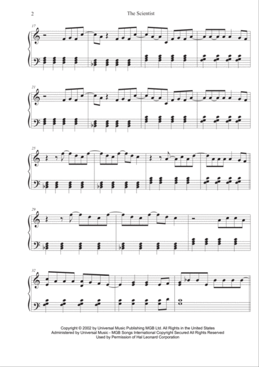 The Scientist Easy Piano scores gallery preview page 2
