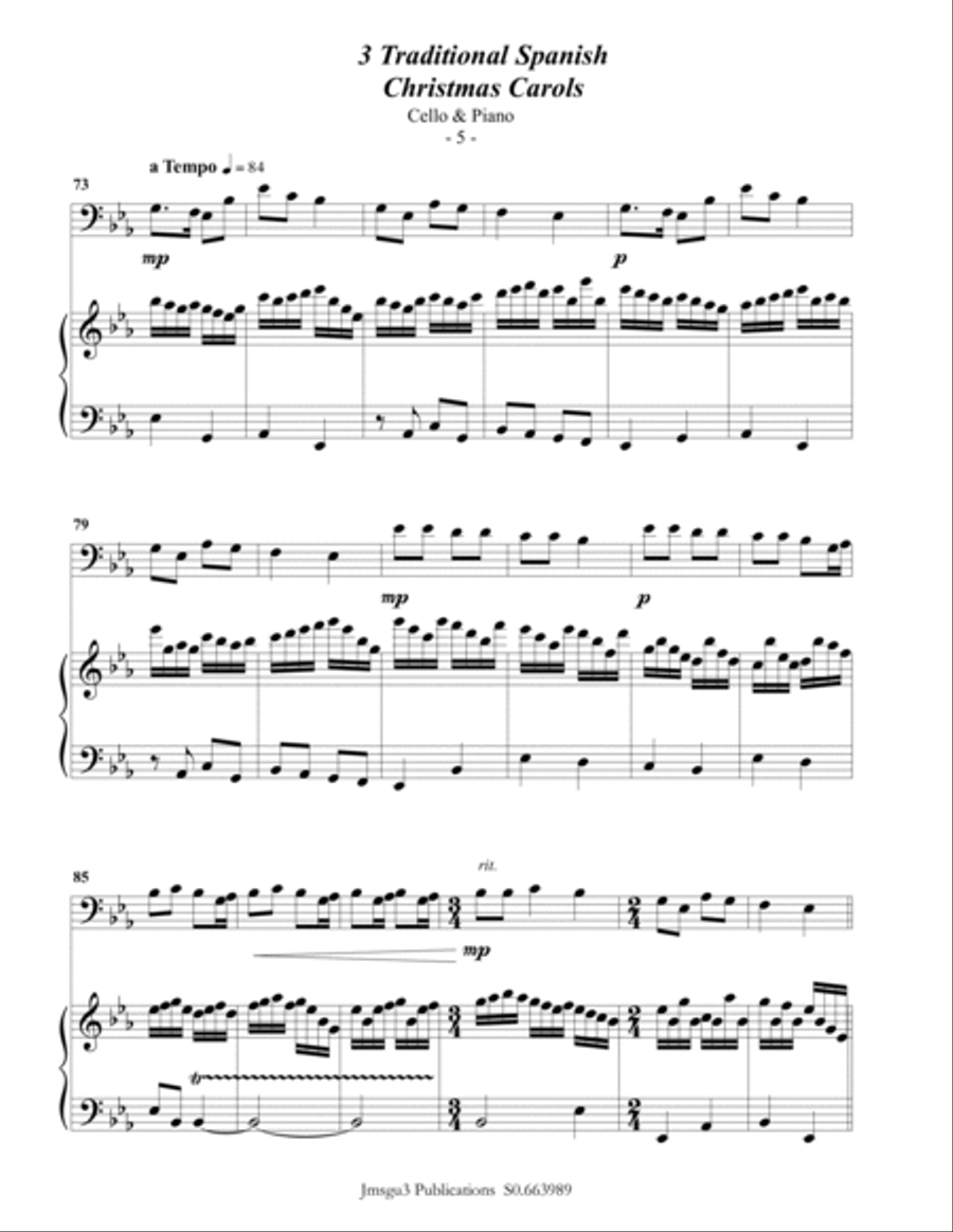 3 Traditional Spanish Christmas Carols for Cello & Piano Piano scores gallery preview page 5