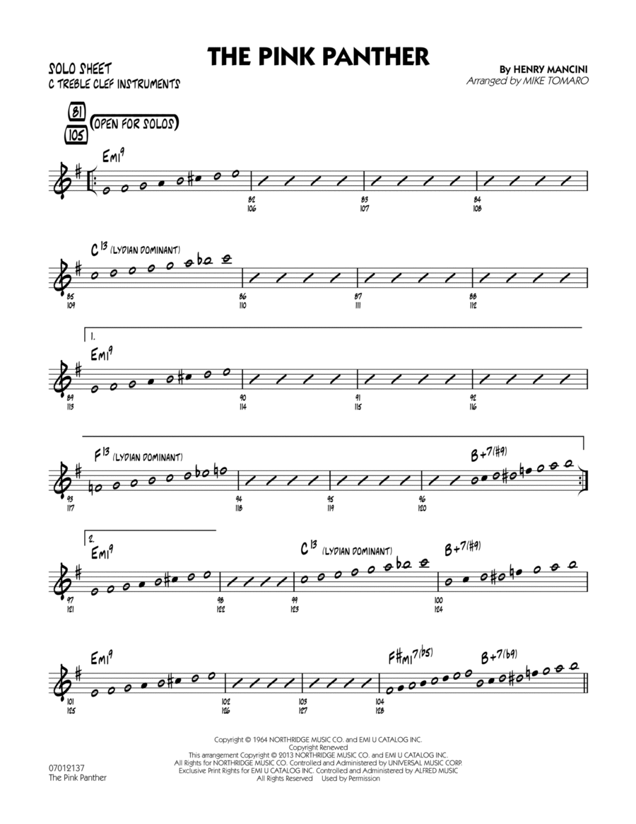 The Pink Panther - C Solo Sheet