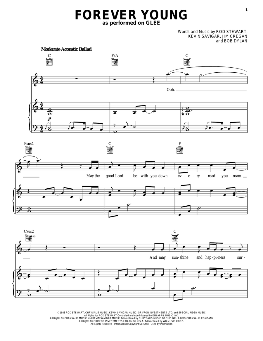 Forever Young Piano, Vocal, Guitar scores gallery preview page 1