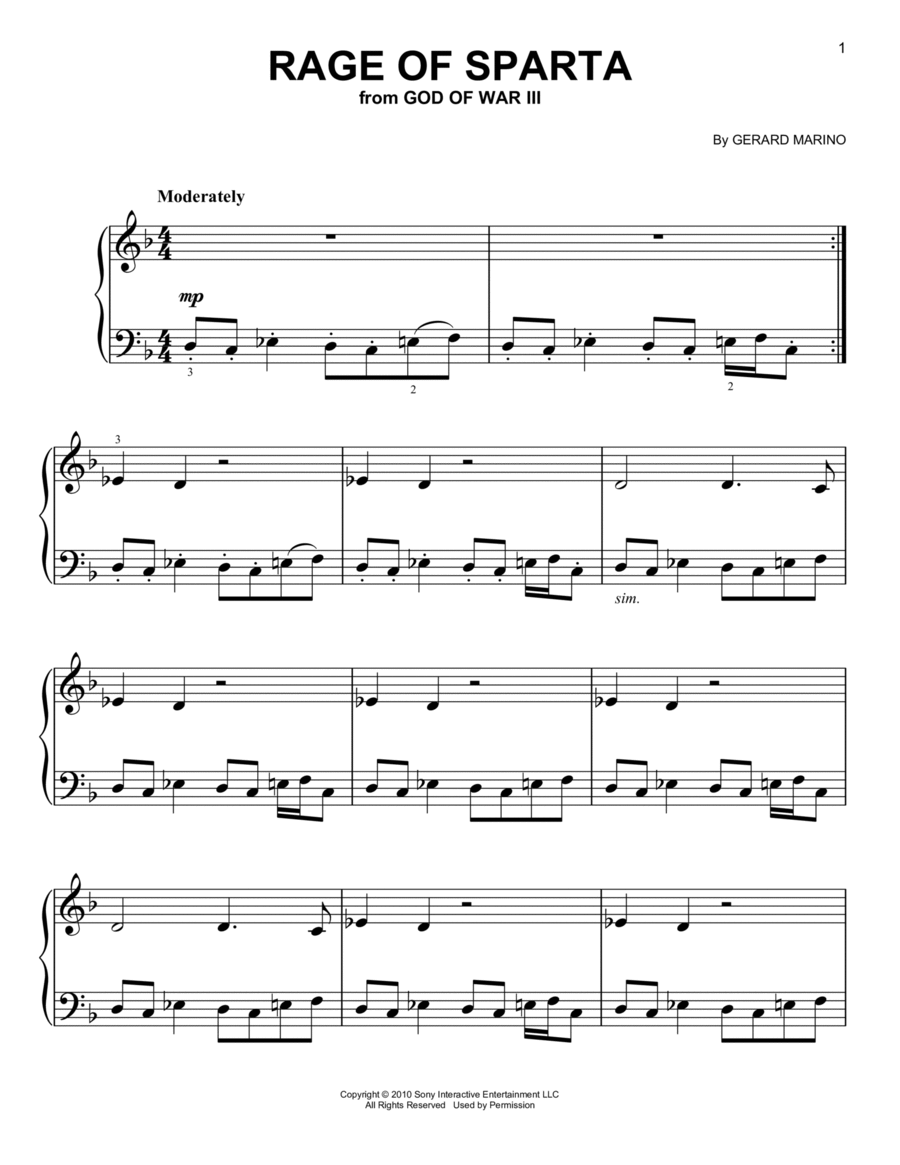 Rage Of Sparta (from God of War III) Easy Piano scores gallery preview page 1