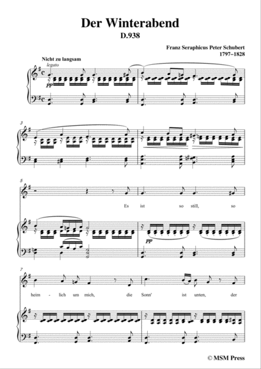 Schubert-Der Winterabend,in G Major,D.938,for Voice and Piano Voice Solo scores gallery preview page 3