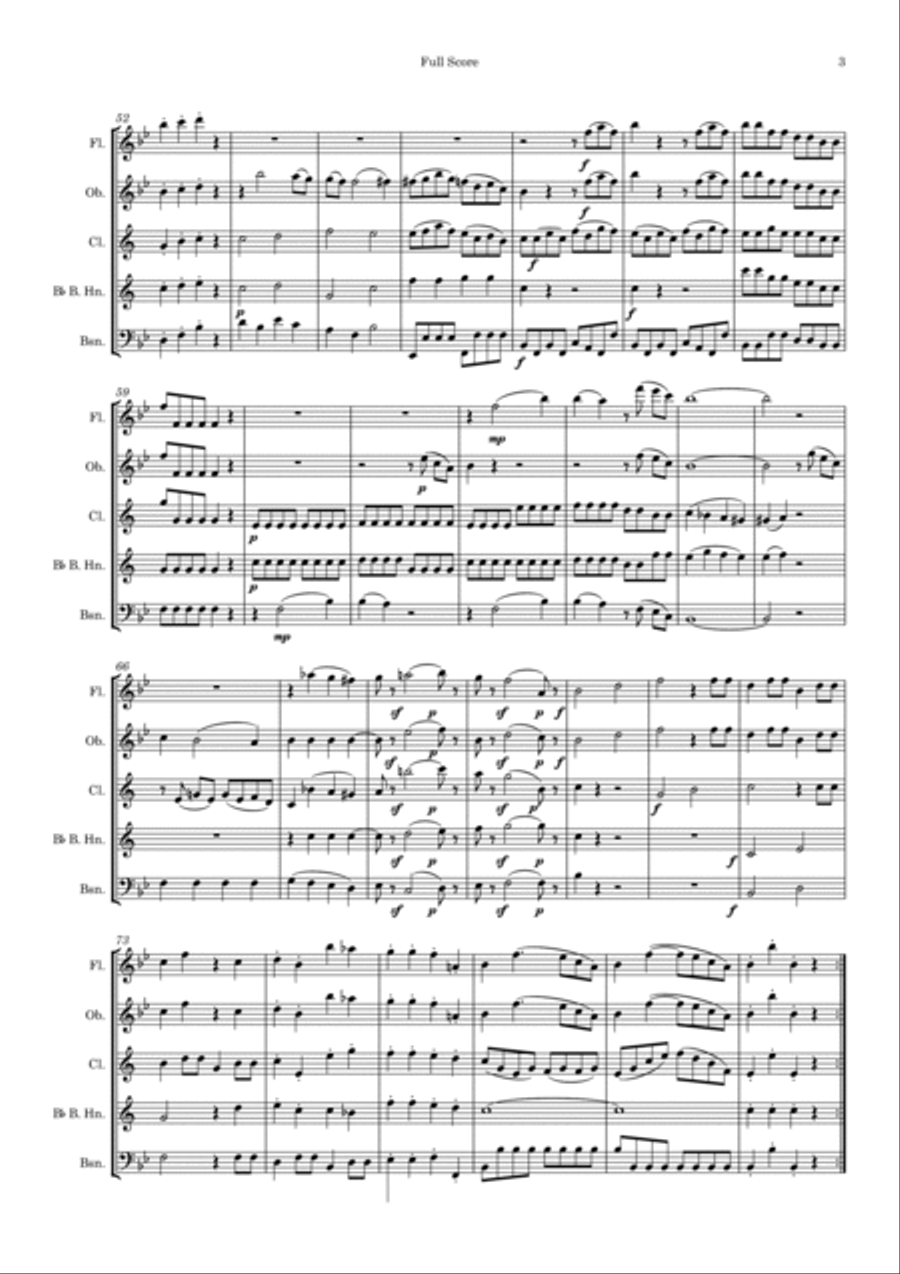 Mozart: Divertimento No.4 from “Five Divertimenti for 3 basset horns” K439b - wind quintet Woodwind Quintet scores gallery preview page 4