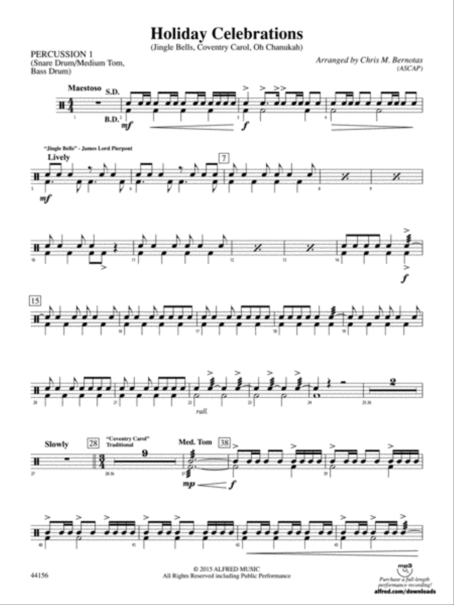 Holiday Celebrations: 1st Percussion Concert Band scores gallery preview page 1
